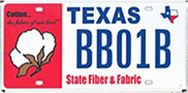 Texas license plate with cotton boll